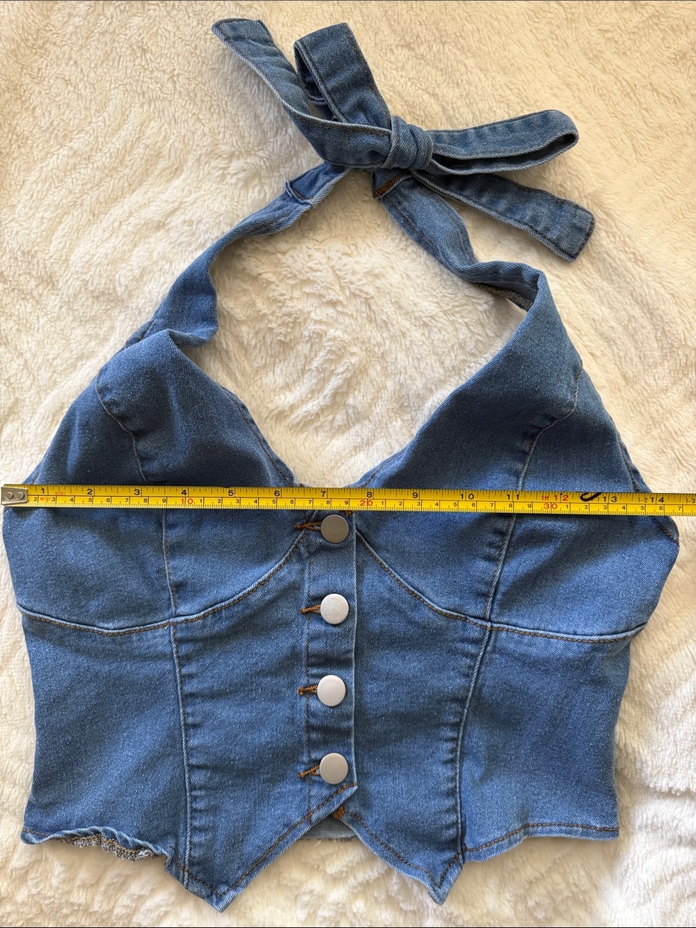 Denim Button-Front Corset Top - Light Blue Jean Button Up (size medium)